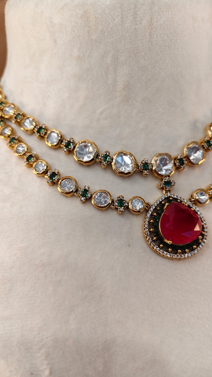 Ruby Moissanite Necklace Set-G425400