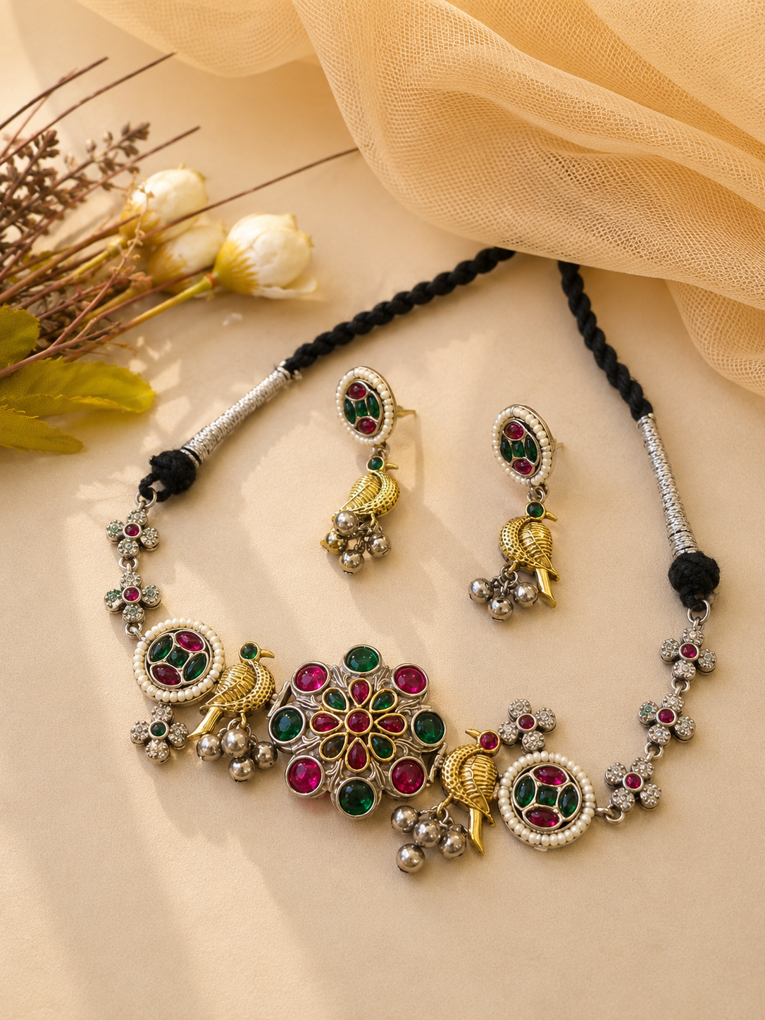 Oxidised choker Necklace set-G351200
