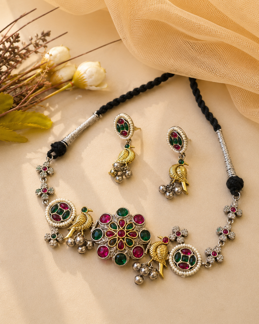 Oxidised choker Necklace set-G351200