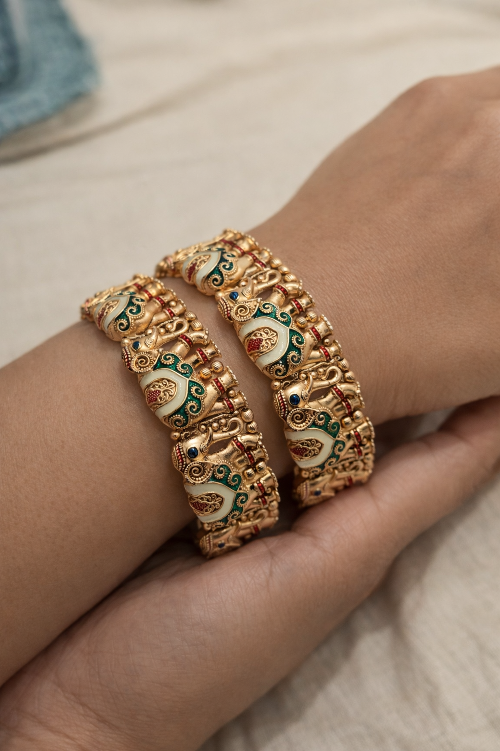 Handcrafted Meenakari Elephant Bangles(Set of 2)