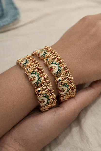 Handcrafted Meenakari Elephant Bangles(Set of 2)