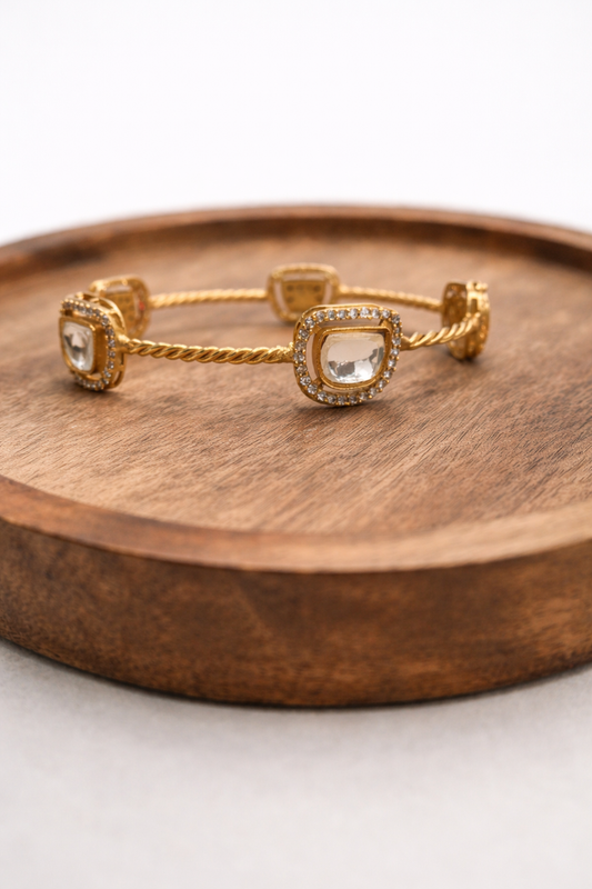Gold-Plated Mossonite Kada  Bangle