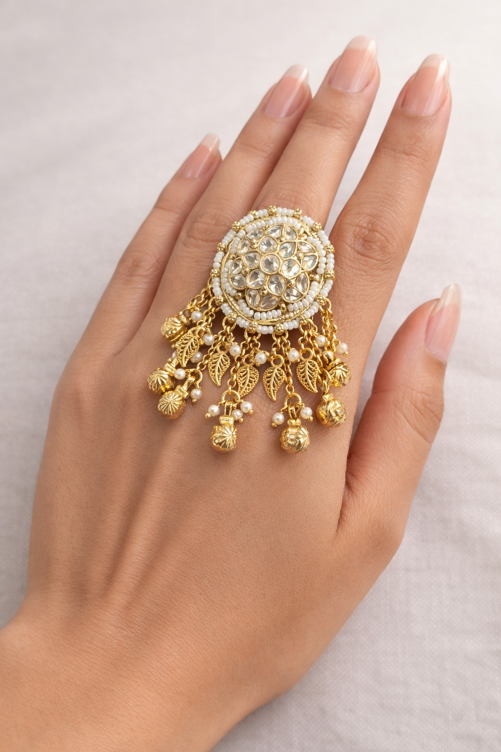 Jadau white kundan Tassle ring