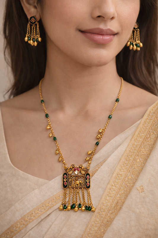 Heritage Inspired Antique Gold Finish Necklace Set