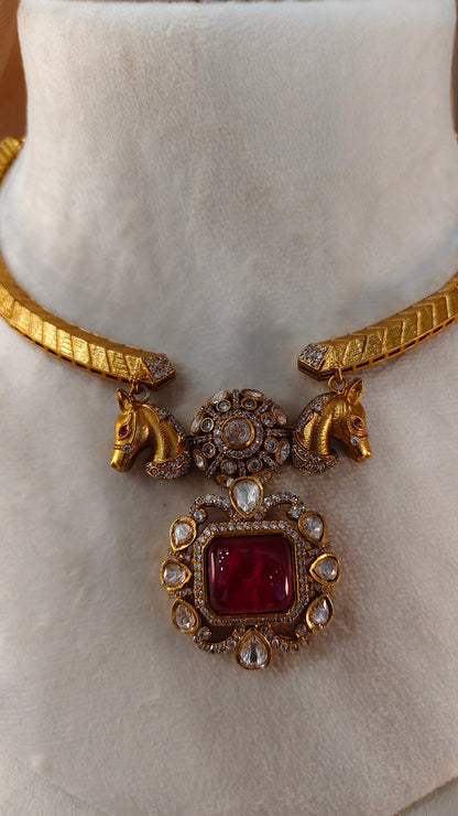 Moissanite Ruby Hasli Choker Set-G426200