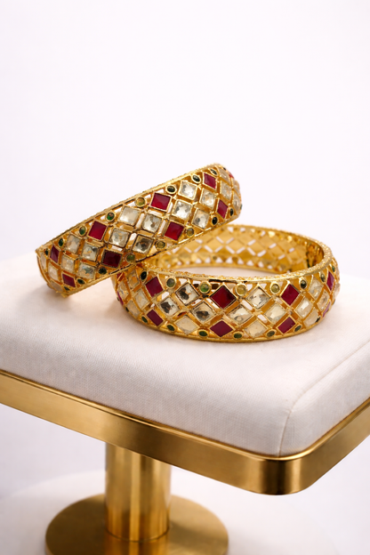 Handcrafte Kundan Polki Bangles(Set of 2)