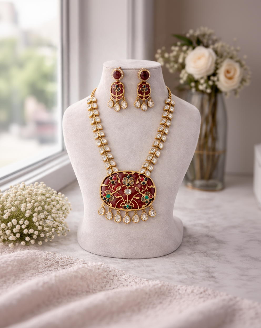 Vintage-Inspired Statement Kundan Necklace Set-G352100