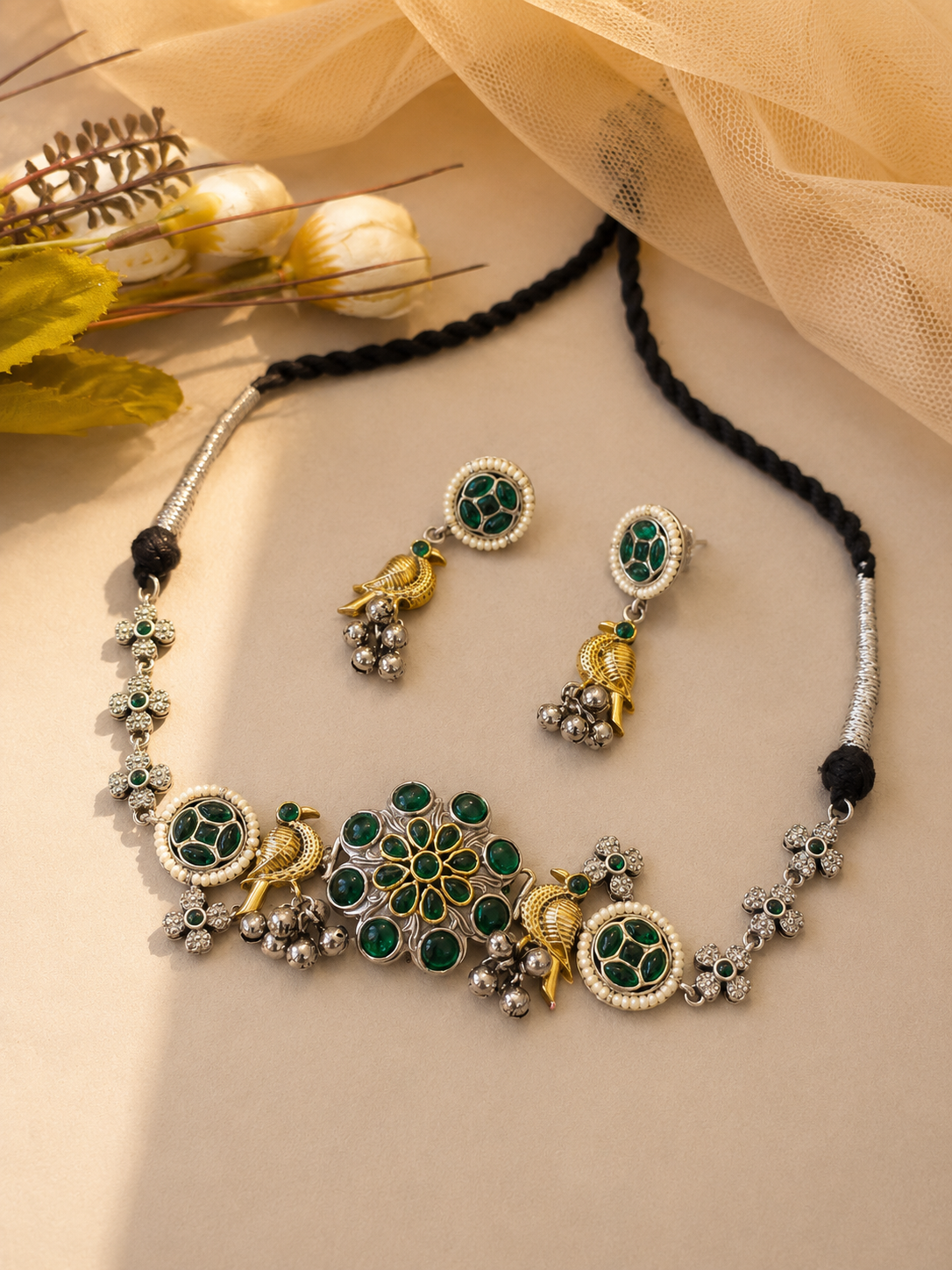 Oxidised choker Necklace set-G351200