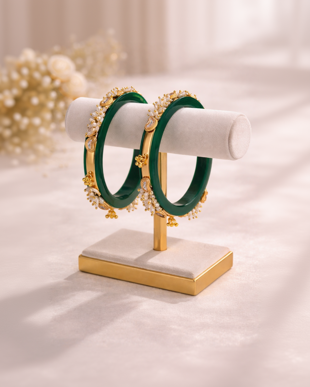 Pearl Beaded Green Chuddi Bangles-G351100