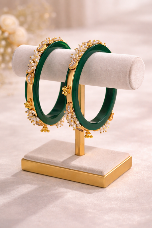 Pearl Beaded Green Chuddi Bangles-G351100