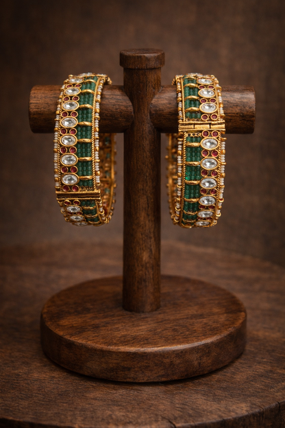Pachi Kundan Jadau Heritage Bangles(Set of 2)