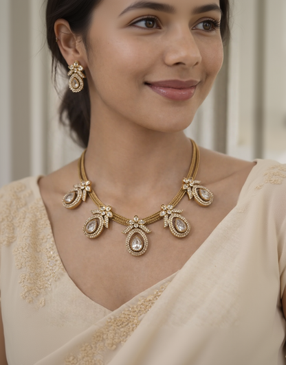 Charm Victorian Stone Short Necklace Set-G352200