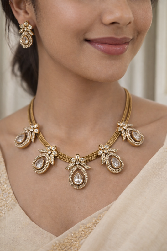 Charm Victorian Stone Short Necklace Set-G352200