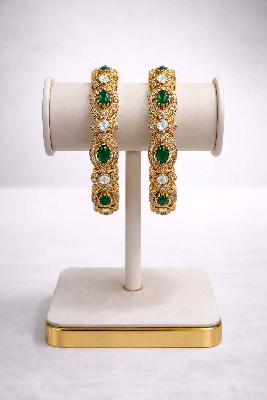 Emerald Stone & CZ Diamond  Bangles(Set of 2)
