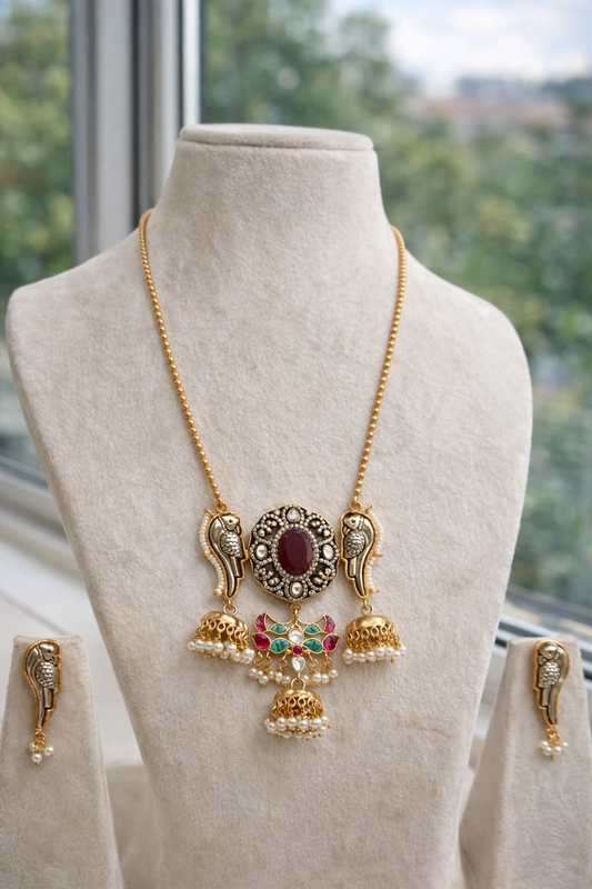 Heritage Mossonite Pendent set With Jhumka Earings