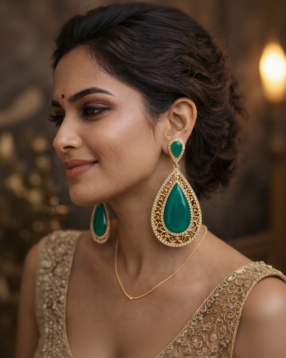 Melia Bohemian Diamante Drop Earrings in Jade Green-G351200
