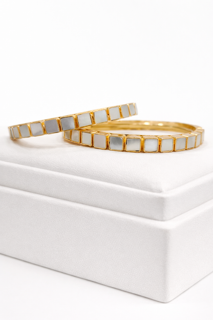 Mother-of-Pearl Square Bangles(Set of 2)