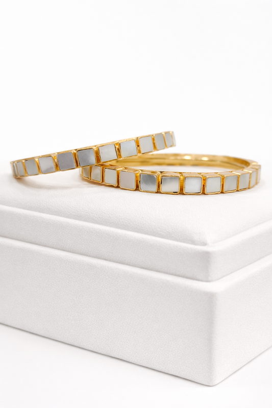 Mother-of-Pearl Square Bangles(Set of 2)