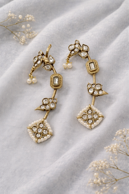 Kundan & Ruby Red Polki Earings Ear Cuffs-G35300