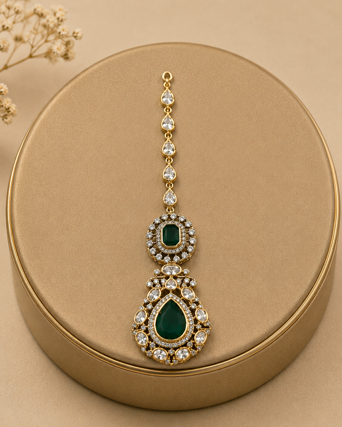 Moissanite & Emerald Maang Tikka-G65
