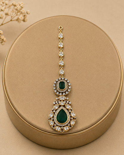 Moissanite & Emerald Maang Tikka-G65