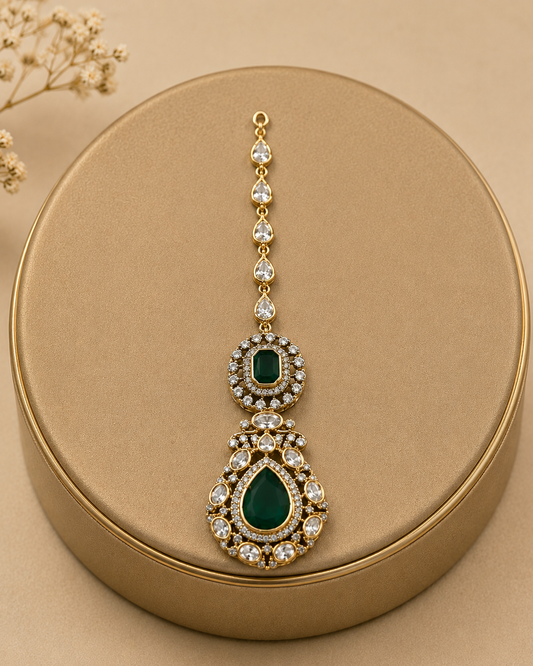 Moissanite & Emerald Maang Tikka-G65