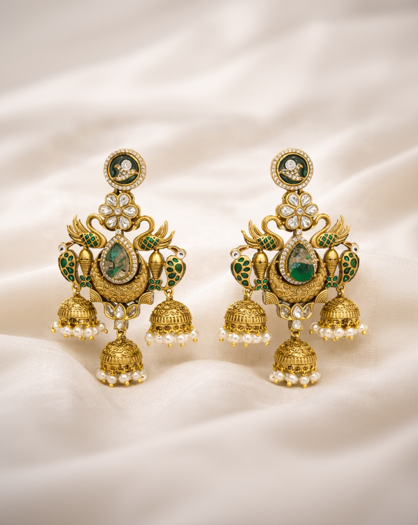 Timeless Green Emerald Pearl Drop Jhumkas Earings-G351700
