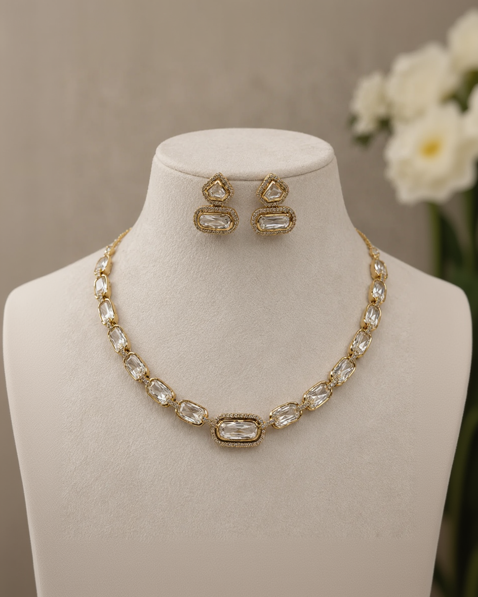 Moissanite Gold-Tone Necklace Set-G422900