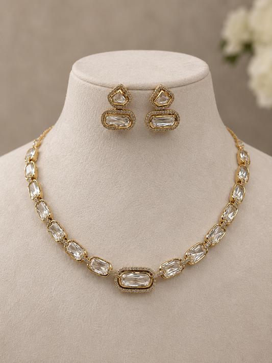 Moissanite Gold-Tone Necklace Set-G422900