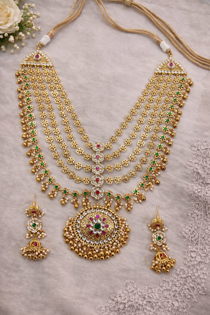 Gold-Finish 5-Layer Jhumra Haar Necklace-G3512300