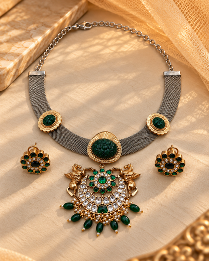 Sabyasachi Jadau Dual Tone Chokers Necklace Set-NK2296