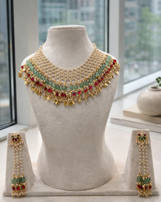 Jadau Kundan heritage pearl mesh necklace-G355400