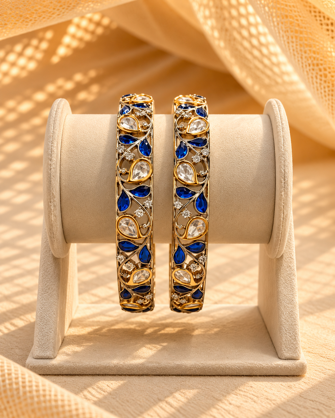 Moissanite Gold-Plated Kada Bangles-(Set of 2)-BGL2321