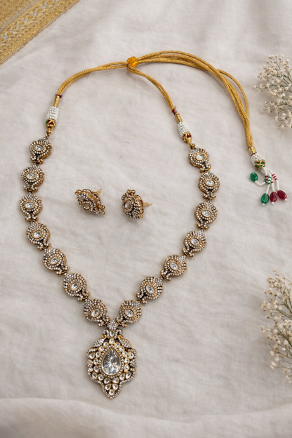 Long Kundan & American Diamond Necklace Set
