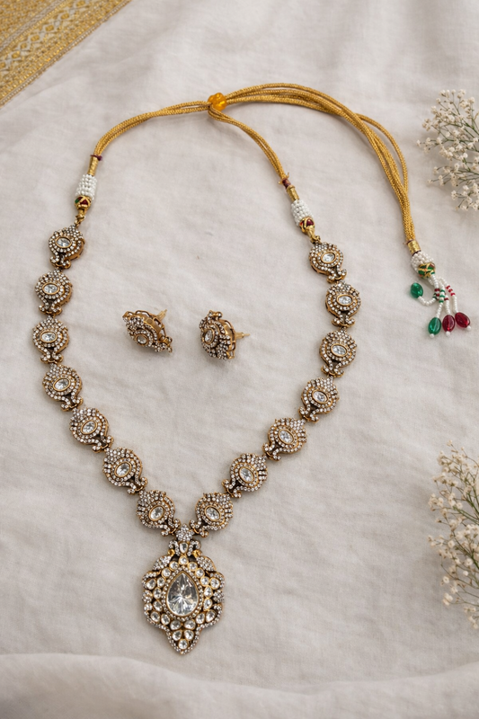 Long Kundan & American Diamond Necklace Set