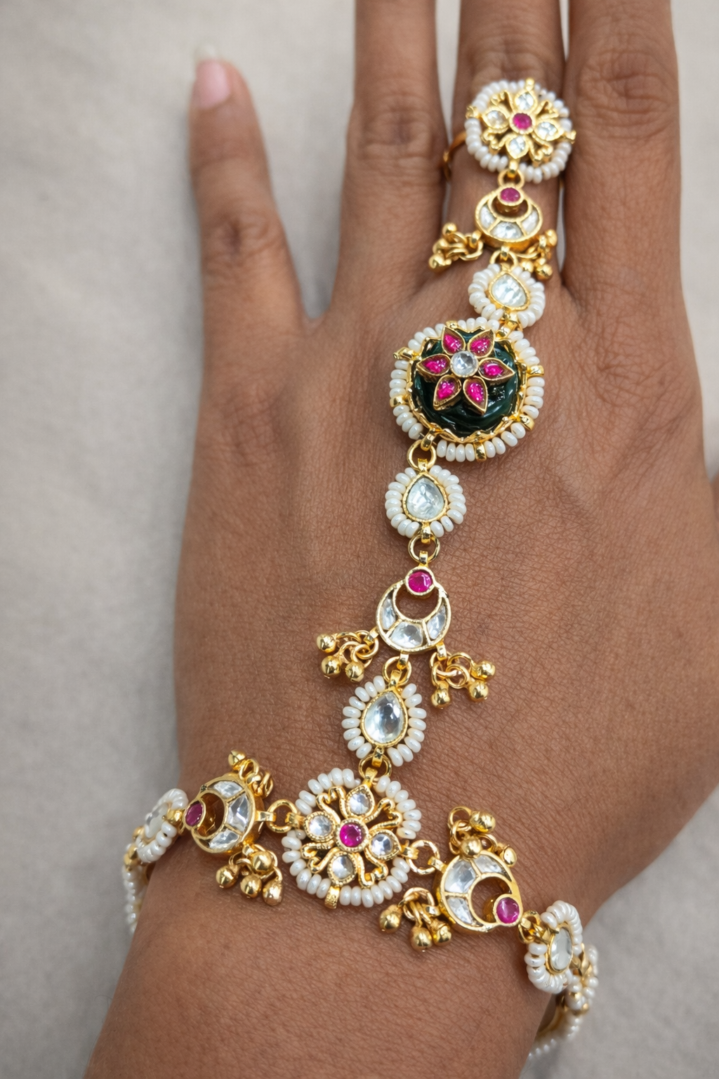 Emerald Green & Kundan Paachi Hathphool-G352100