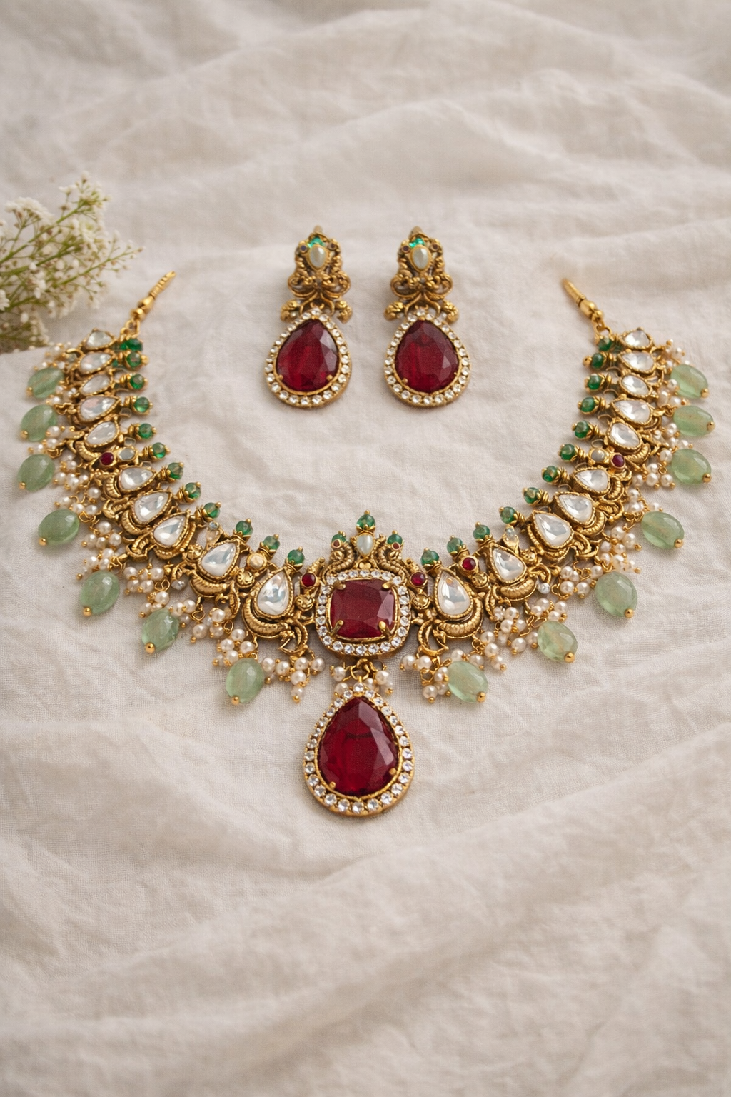 Kundan & Pearl Choker Necklace Set