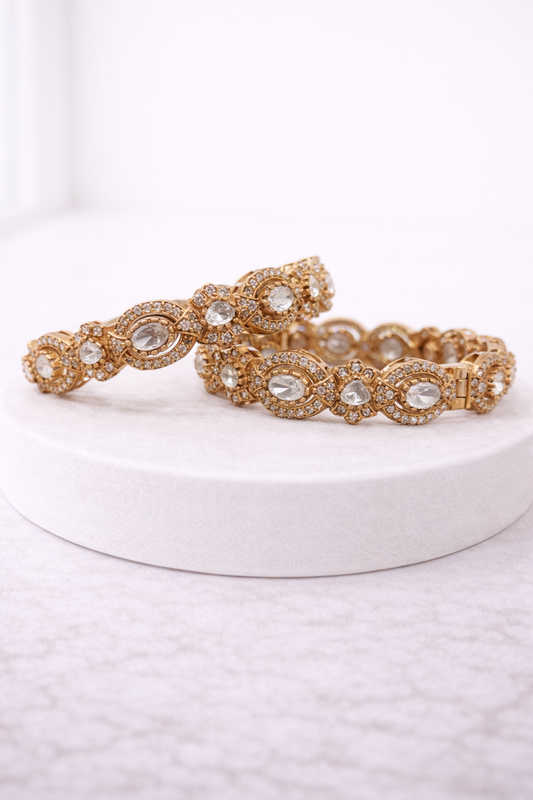 Mossonite Stone & CZ Diamond  Bangles(Set of 2)