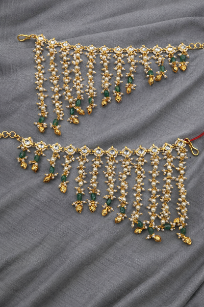 Handcrafted Pearl & Emerald Ear Chains (Sahara/Maatil)-G353600