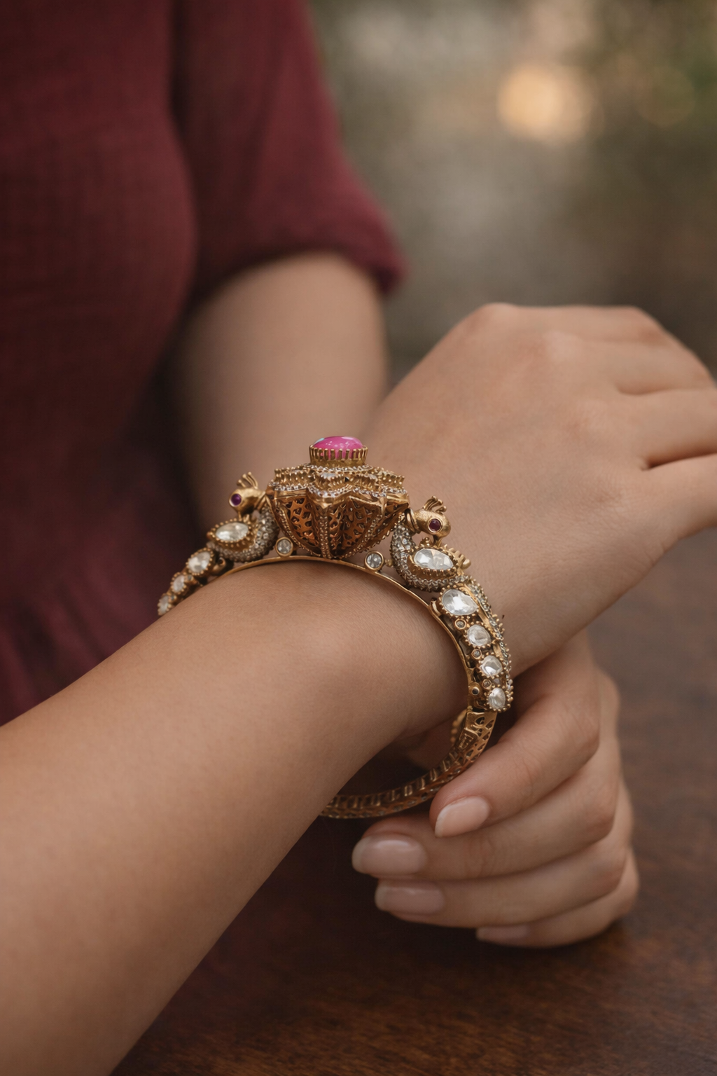 Peacock Mossonite Openable Kada Bangle
