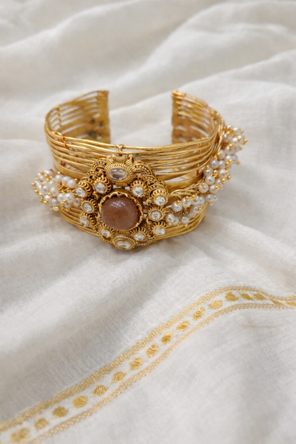 Gold-Toned Kada Bangle with Mossonite Stone