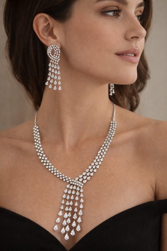 Dazzling American Diamond Tassel Necklace Set