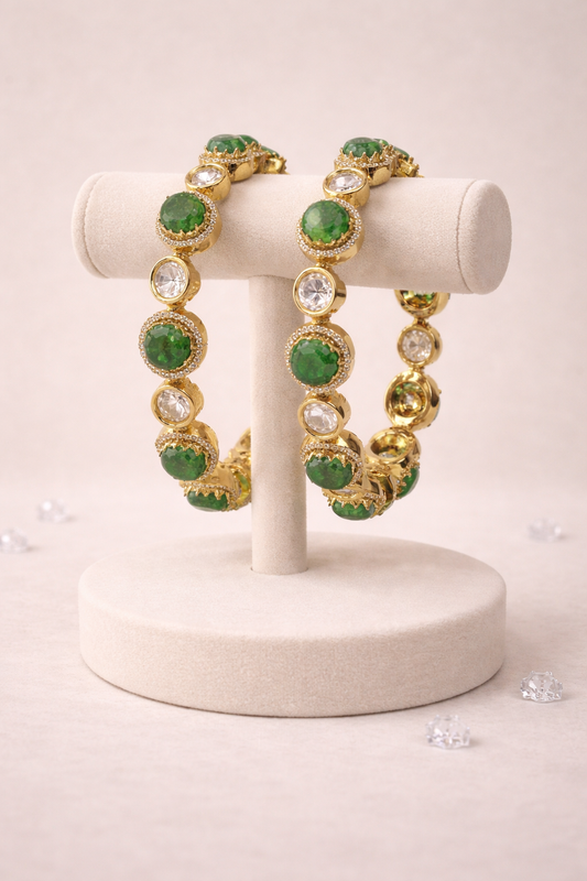 Emerald & Polki Diamond Gold-Plated Bangles(Set of 2)-G352400
