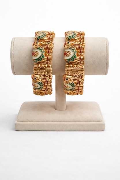 Handcrafted Meenakari Elephant Bangles(Set of 2)