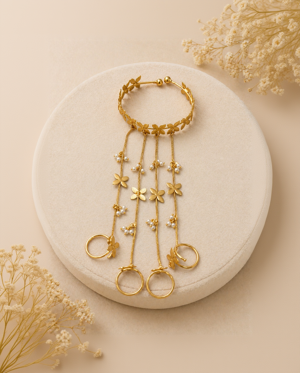 Flower Pearl Haath Phool Bracelet set - (Pair)-G352000