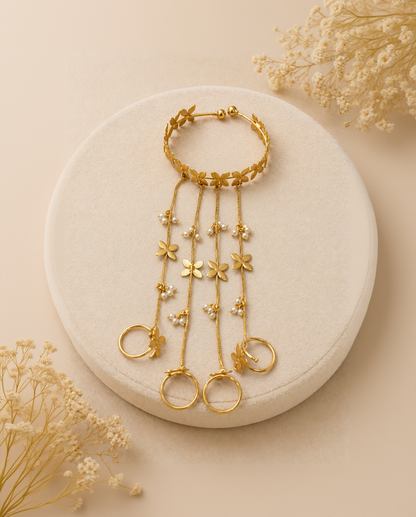 Flower Pearl Haath Phool Bracelet set - (Pair)-G352000