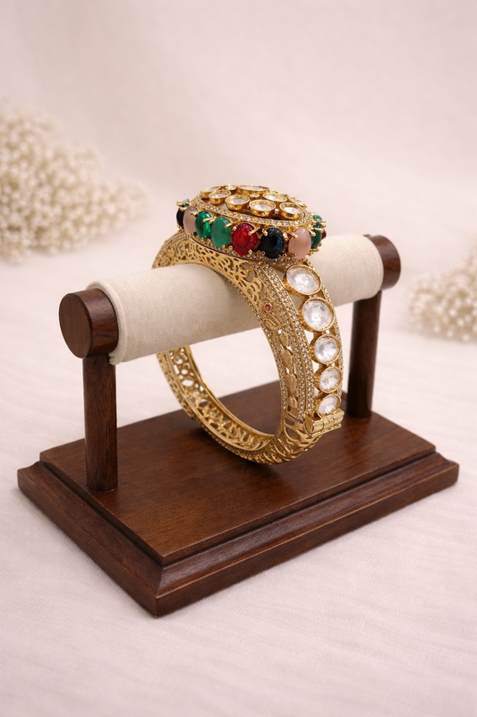 Multicolor Polki Navratan Kada Bracelet