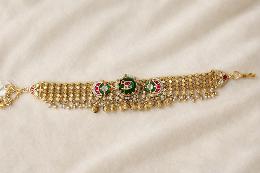 Gold Plated Kundan and Pearl Embellished Bracelet