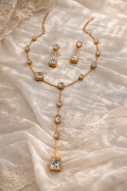 Gold Plated Mossonite Lariat Necklace Set