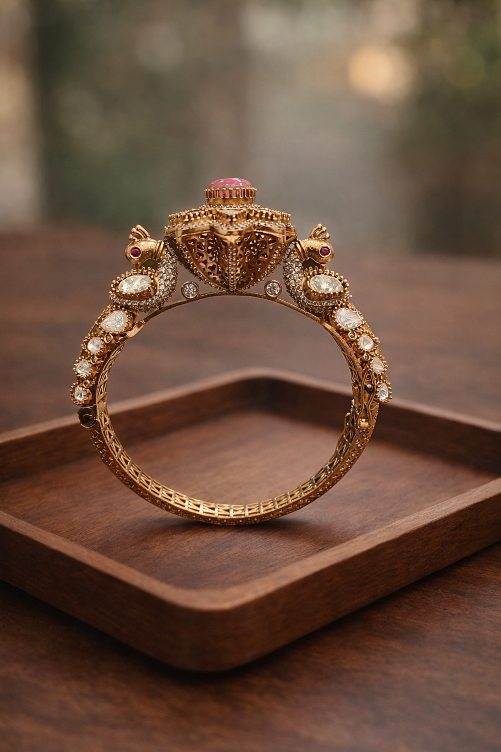 Peacock Mossonite Openable Kada Bangle